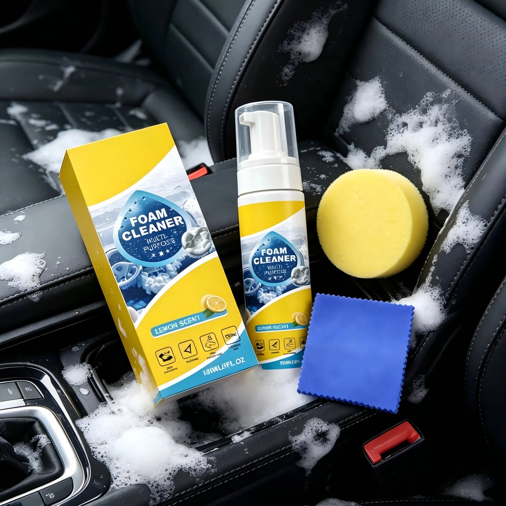 Foam Cleaner Car Interior Cleaning Foam Multi Purpose Car Interior Stain Remover Lemon Scent Car Seat Cleaning Foam Spray 150ml