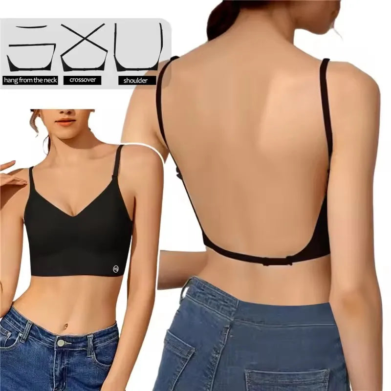 Women Seamless Bra Deep U Plunge Bras Backless Top for Dresses