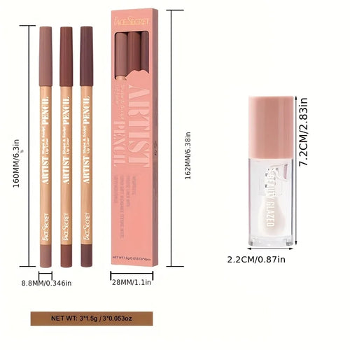4pcs Matte Lipliner Lip Gloss Combo -Moisturizing Plumping Lip Oil