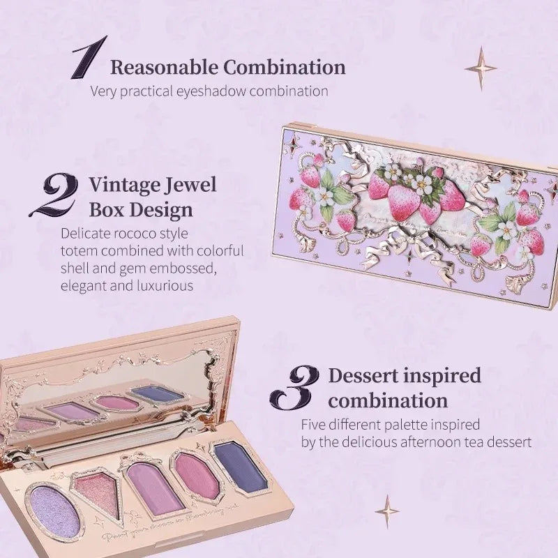 Flower Knows Strawberry Rococo Eyeshadow Pressed Glitter 5 Color Eye Shadow Creamy Texture Natural Bronze Cosmetic Eye Shadows