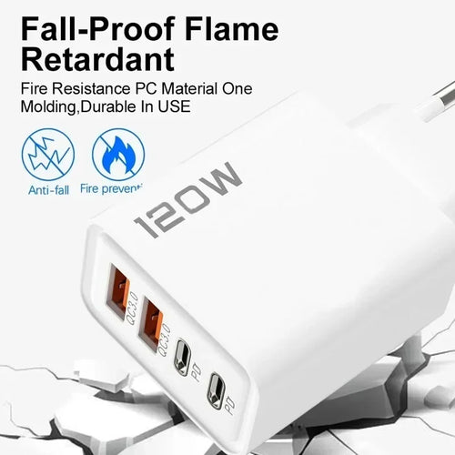 120W Quick Charge 4-Port USB C PD Fast Charger Wall Adapter For iPhone 17 16 15 Samsung S24 Xiaomi Huawei OnePlus EU US UK Plug