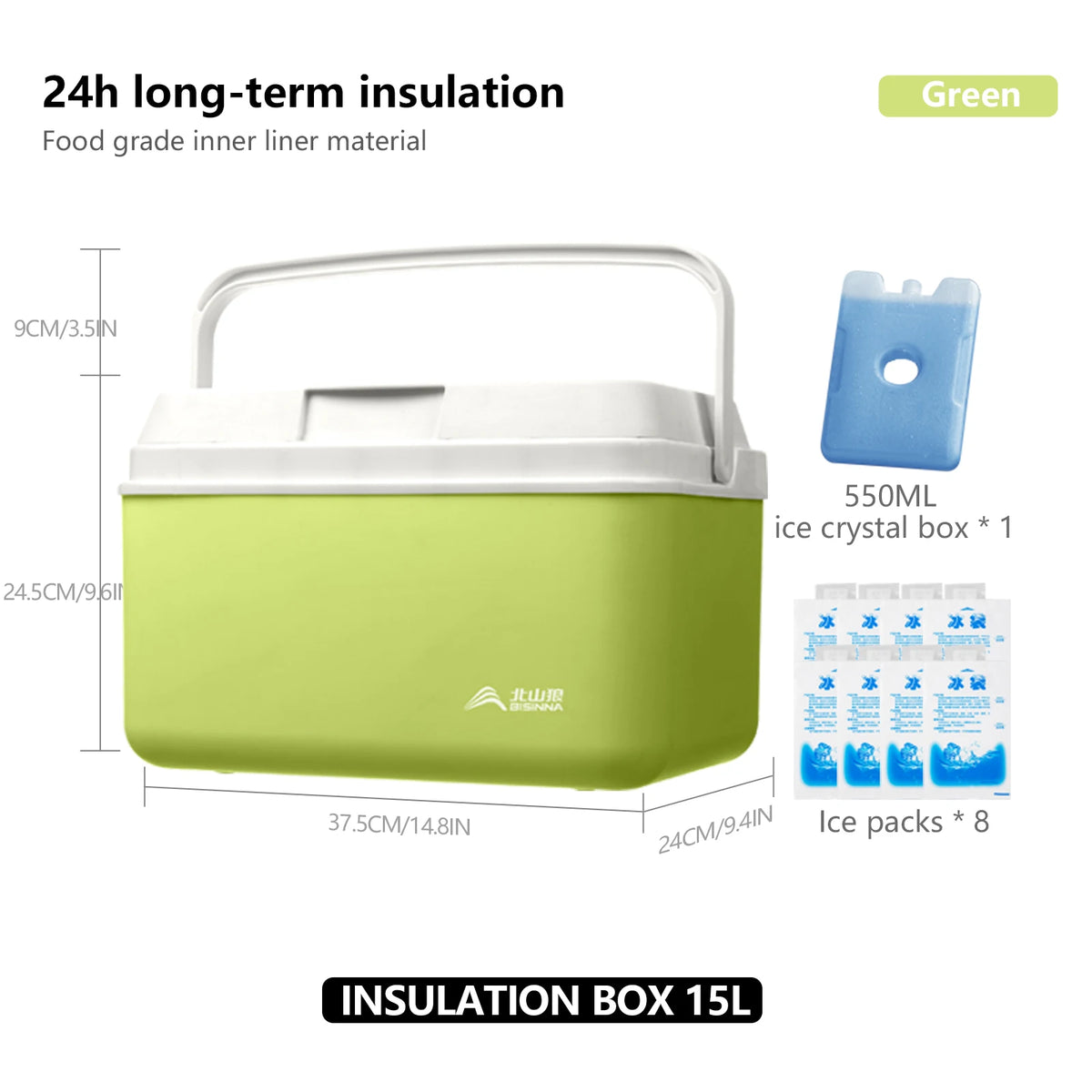 BISINNA Camping Ice Box 6L/9L/15L Portable Fishing Cooler
