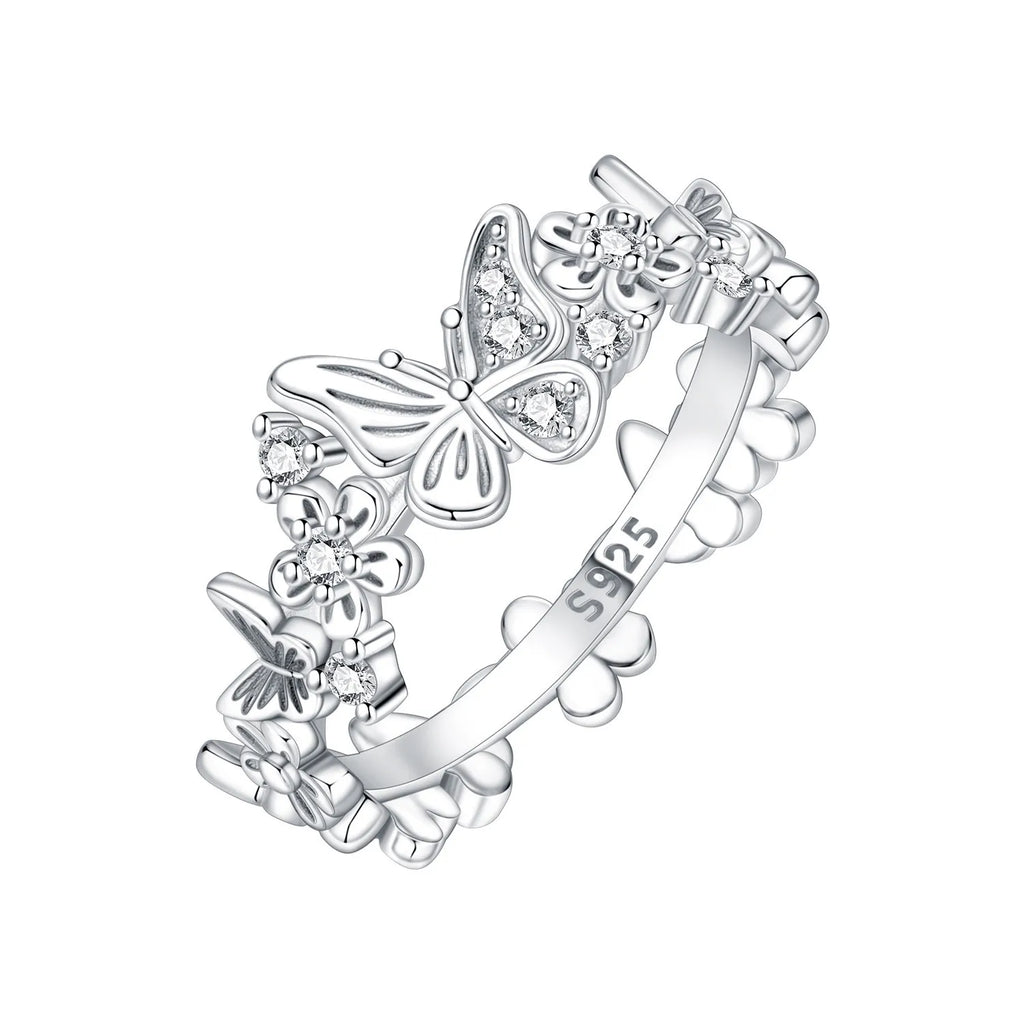 Original Design Sparkling Zircon Butterfly Ring 925 Sterling Silver Elegant Fine Jewelry for Women Wedding Daily Party Gifts