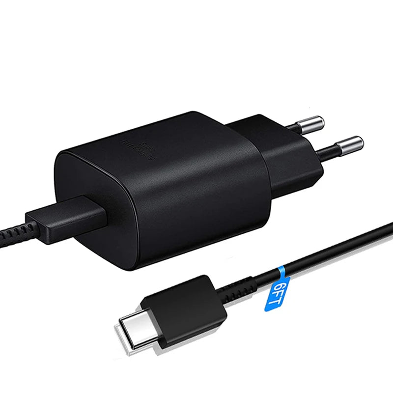 25W USB C Fast Wall Charger with USB C to Type C Fast Charging Cable For IPhone 15 16 Samsu Galax S25 24 S23 S22 S21 S20 Note 10