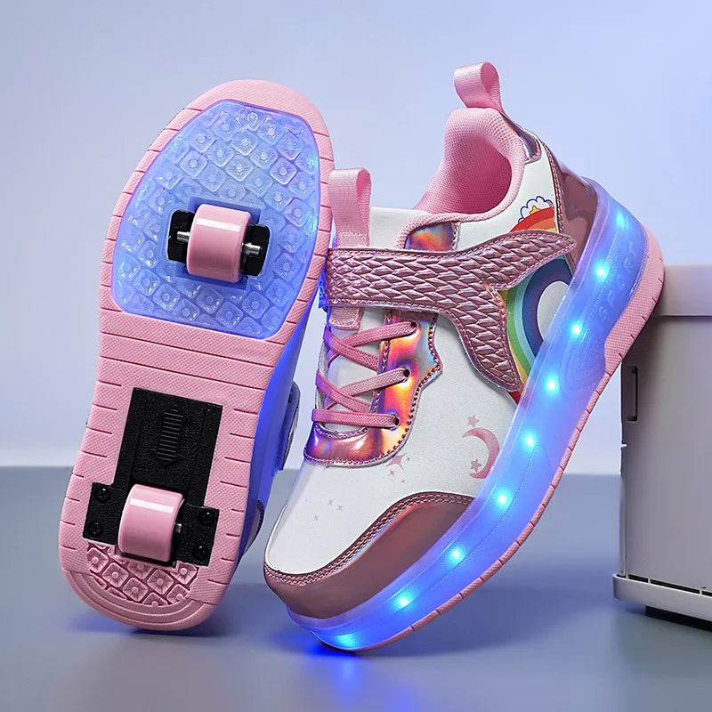Two Wheels Children's Led Light Roller Skate Shoes For Kids