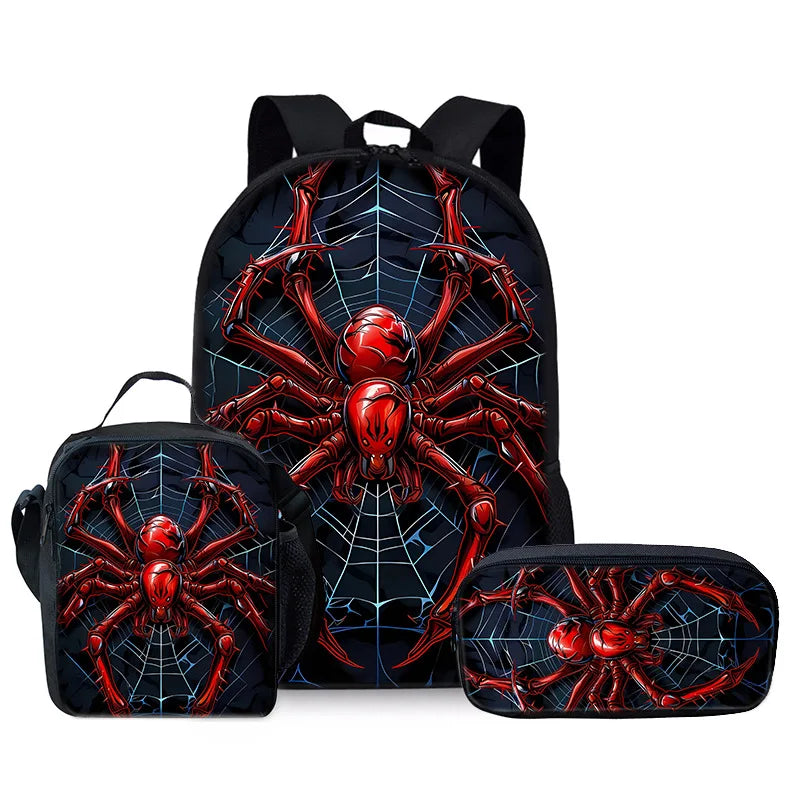 3D Spider Printed Children's School Bag for Boys and Girls 3pecs/set backpacks meal bag pencil case versatile schoolbags bookbag