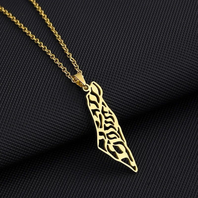 YILUOCD Palestine Map Pendant Necklace Arabic National Jewelry Fashion Stainless Steel Israel Chain Necklaces for Women