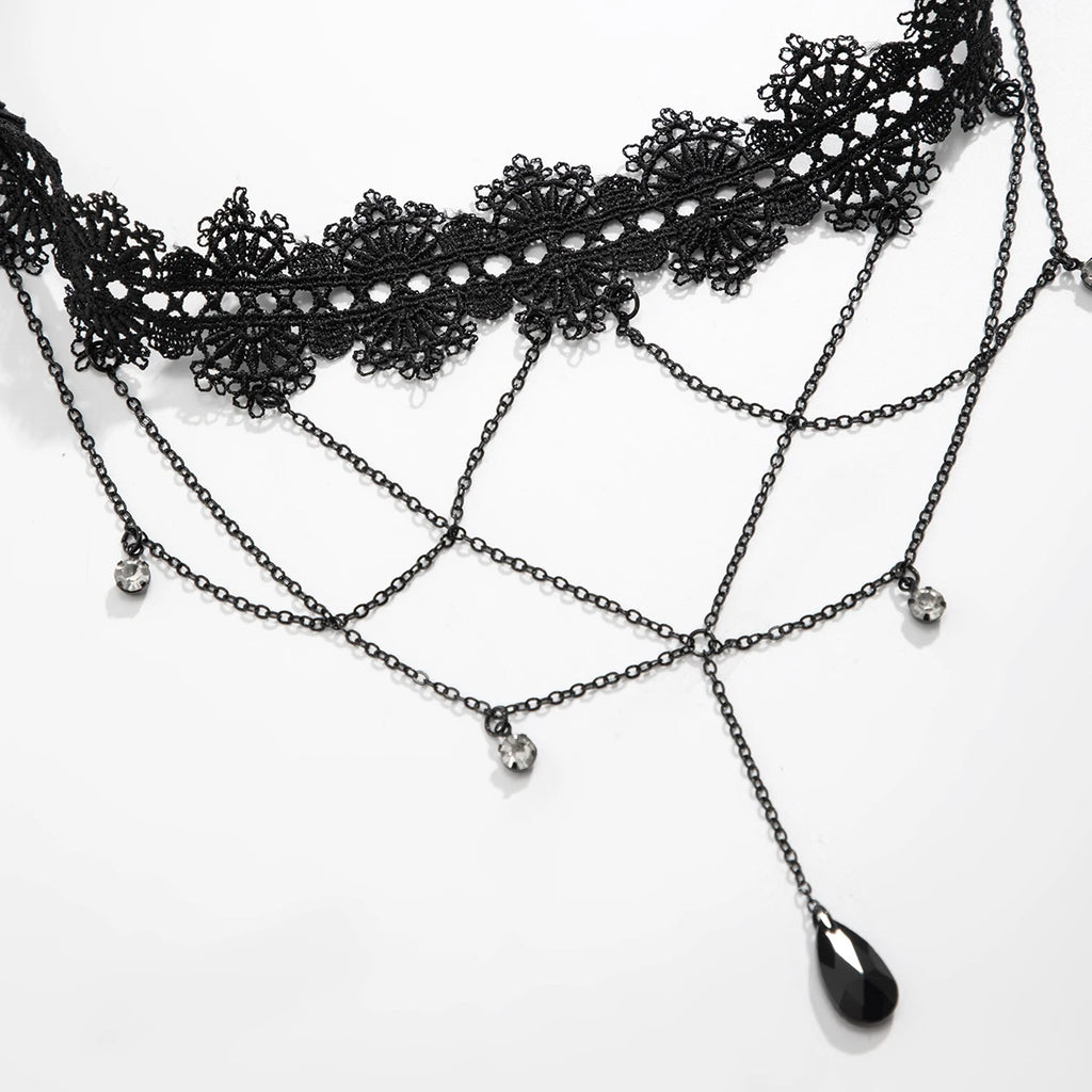 Salircon Gothic Black Lace Elastic Thigh Chain Punk Metal Tassel Water Drop