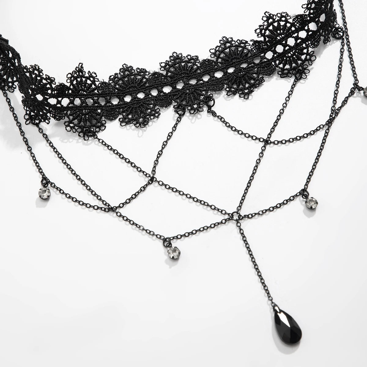 Salircon Gothic Black Lace Elastic Thigh Chain Punk Metal Tassel Water Drop