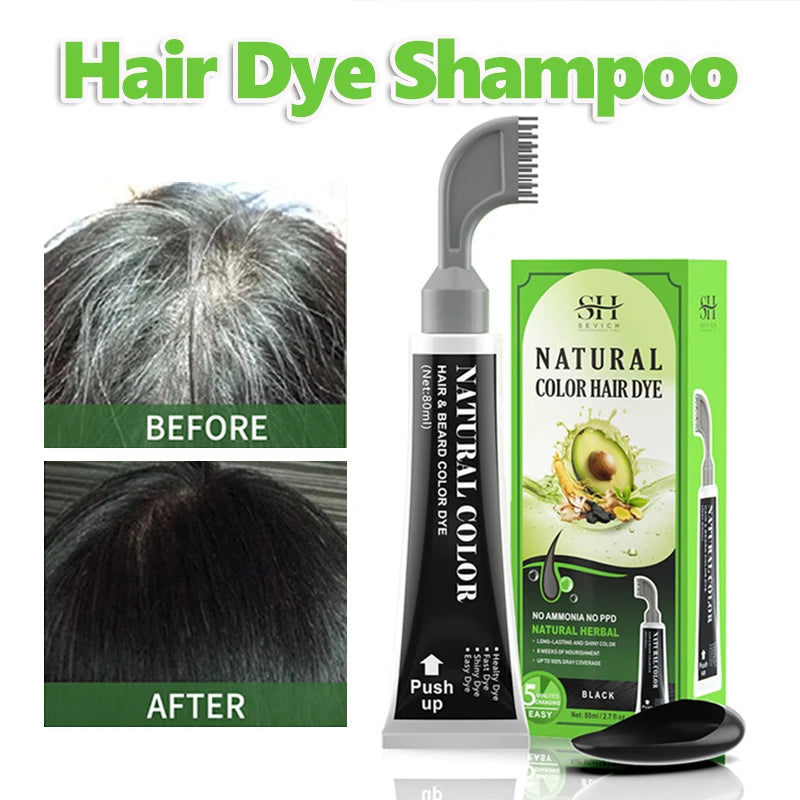 Black Dyed Shampoo 80ml Hair Colour Shampoo With Comb Hair Dye