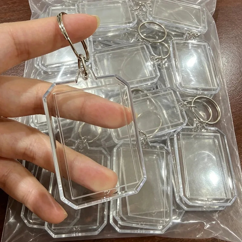 5-50Pcs Acrylic Blank Transparent Photo Frame Keychain Tassels Snap-In