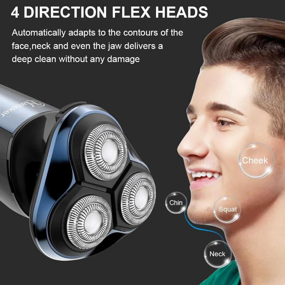 HATTEKER Rotary Electric Shaver Men's 3-in-1 Facial Razor USB Rechargeable