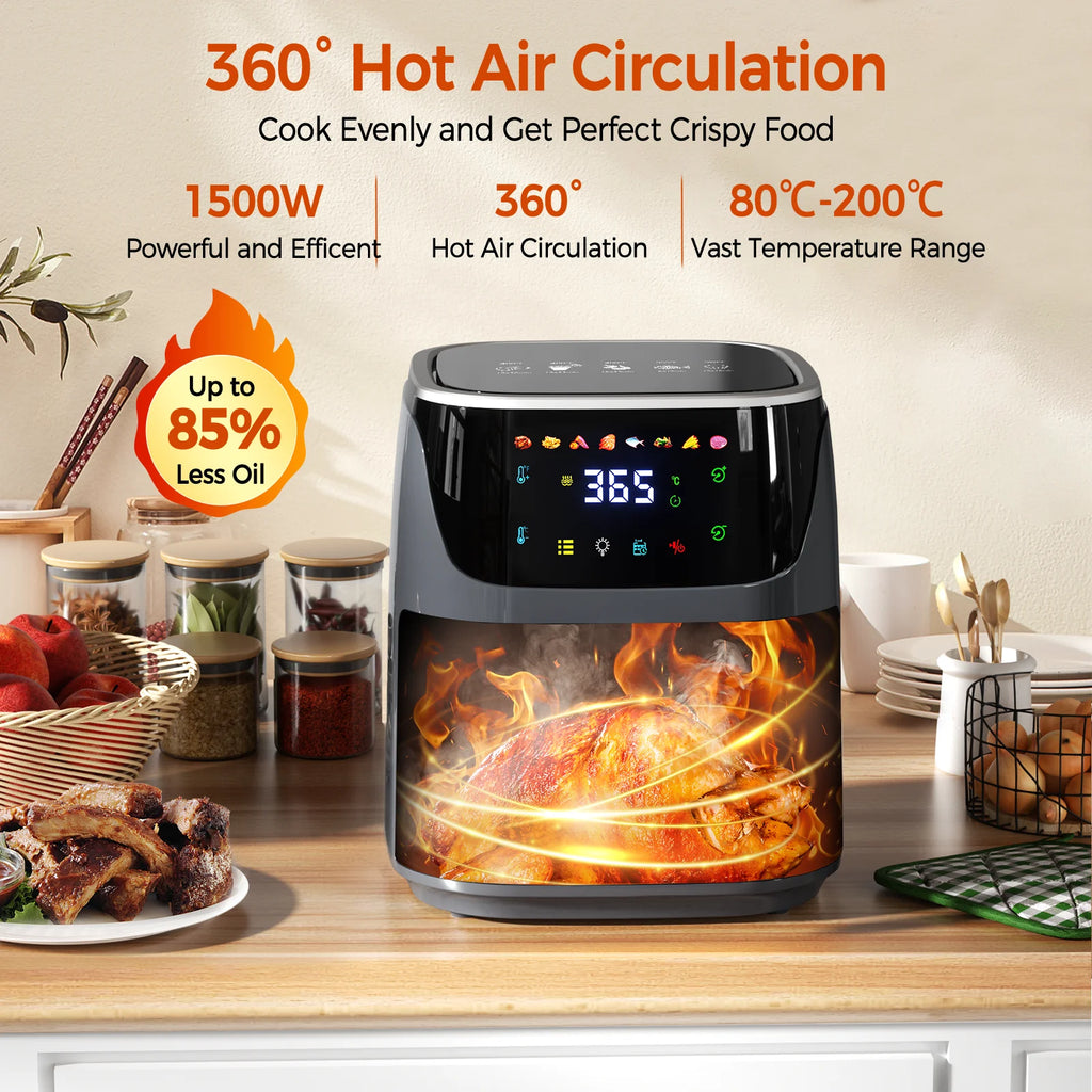 Oil-Free Air Fryer 7L 1500W Max 200 ° C Airfryer Oven with Viewing Window Led Touch Screen 8 Preset Functions + Keep Warm
