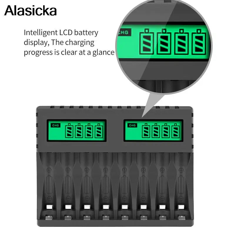 LCD Display with 8 Slot Smart Battery Charger for AA/AAA