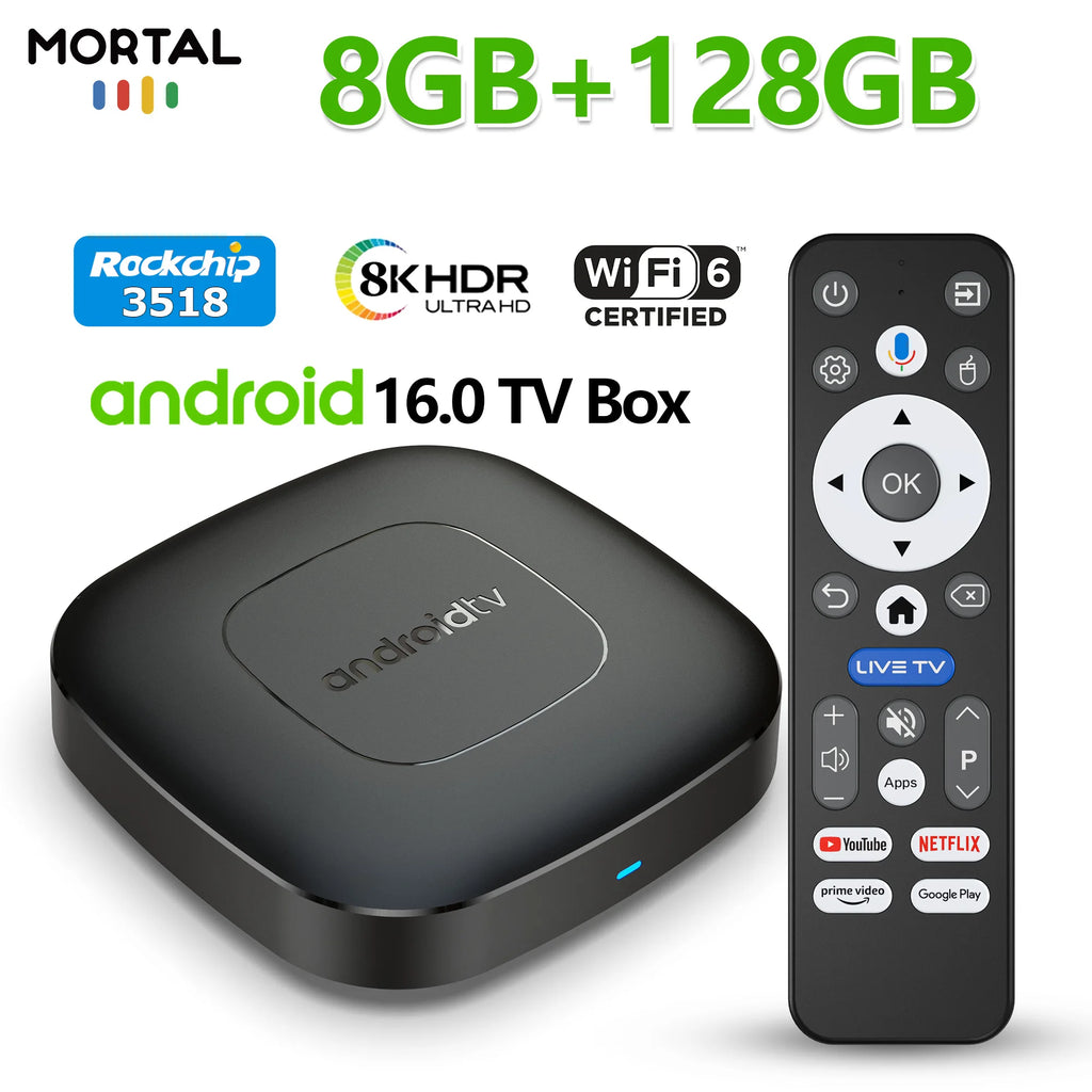 2026 Smart Android 16 TV Box T1 RK3518 Quad Core WiFi 2.4G/5G