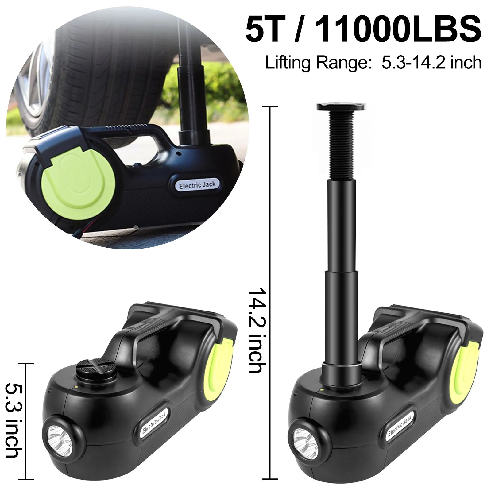 SucceBuy 5T 12V Electric Car Jack Kit + Impact Wrench LED Light Portable Hydraulic Jack 13.5-36 CM Tire Lifting Car Repair Tool