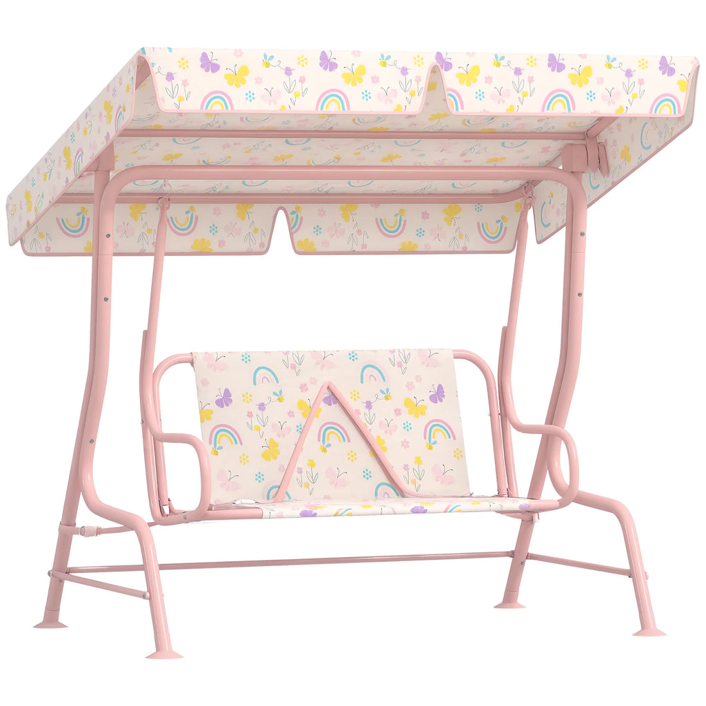 AIYAPLAY Children's Porch Swing Steel Frame 2 Seats 60kg Load Pink, Children's Swing, Outdoor Swing