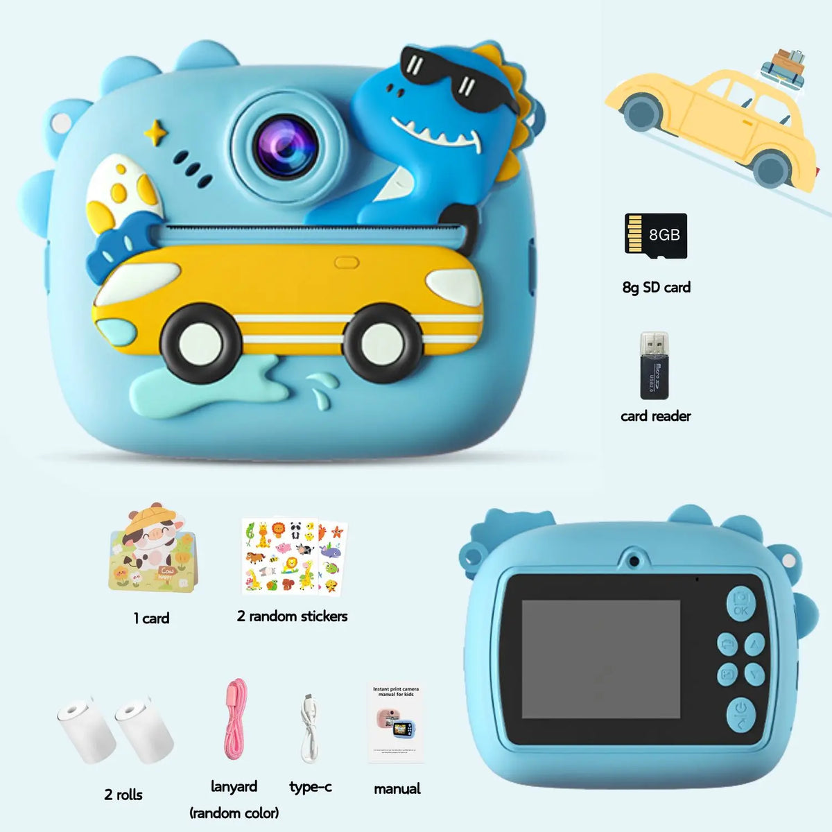 Purple Cute Kids Colorful Instant Print Small Camera with SD Card