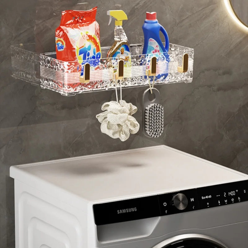 Wall Mounted Bathroom Storage Rack With 4 Hooks Corner