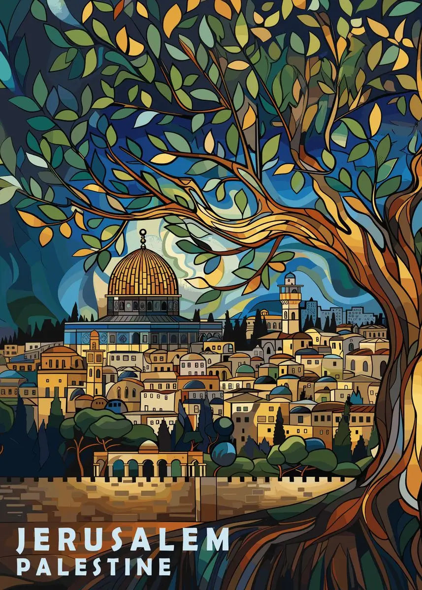 Jerusalem Palestine Travel Poster Religious Shrines Watercolor Prints Canvas Painting Wall Art Pictures Home Living Room Decor