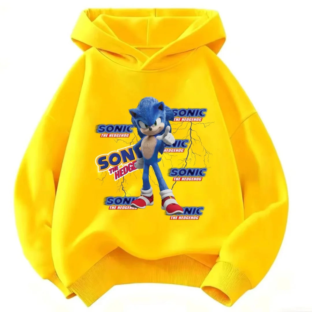 2026 Kids Thick Hoodie with Cute Sonic Anime Pattern
