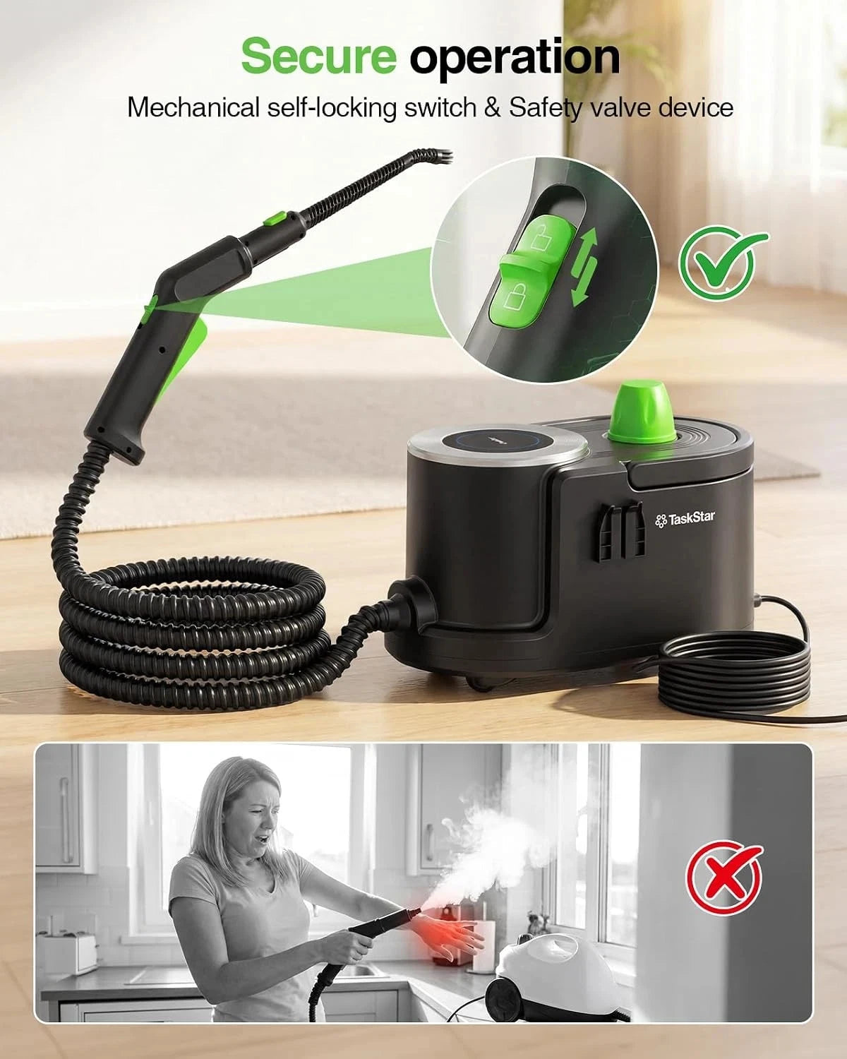 TaskStar Handheld Steam Cleaner High Temperature Sterilization Home Cleaning Kit 1500W Pressure.