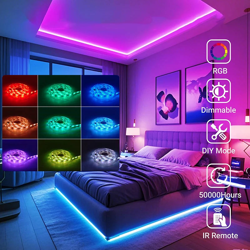 5V/24V RGB LED Strip Lights Bluetooth APP Controls Music SYNC TV Backlight Atmosphere Light Strip 5-30M Lamp Tape for Room Decor
