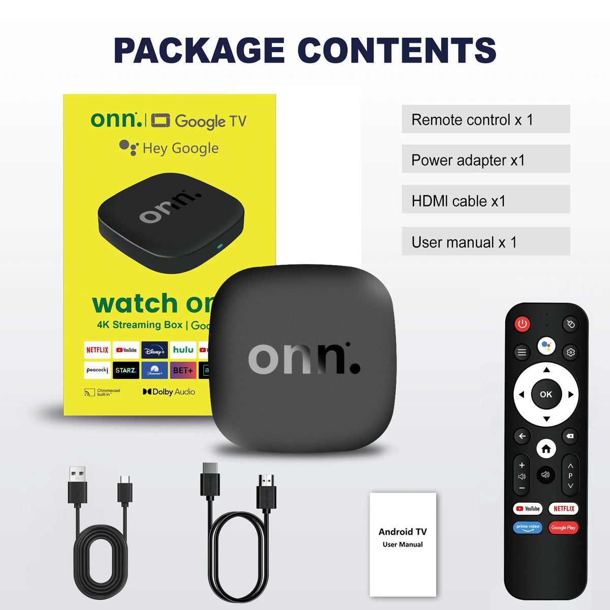 Onn 4K Android 13 Smart TV Box 4K Quad Core Set-Top Box 5G Connectivity 8GB 128G Voice Remote
