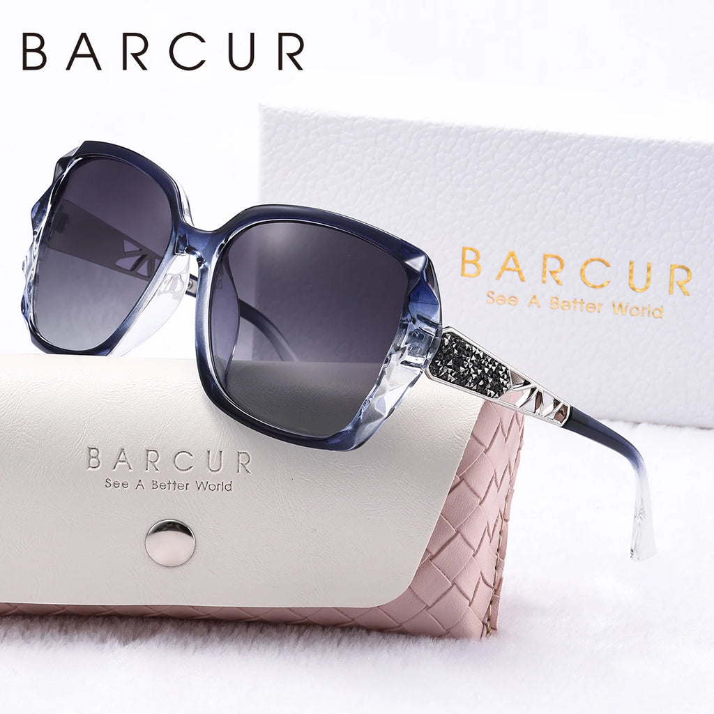 BARCUR Trendy Women Polarized Sunglasses Butterfly PC Transparent Large Frame Hollow Out Mirror Leg Leisure UV Women Sunglasses