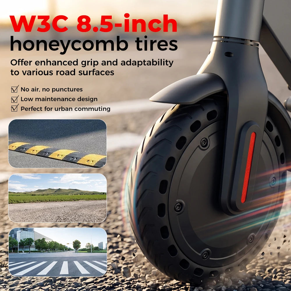 W3C Electric Scooter 8.5 Inch 500W Max Motor 36V7.8Ah Battery 24-34KM Range 3 Speed 35KM/H Rear Drive Rear Hub Brake + E Brake With App E Scooter
