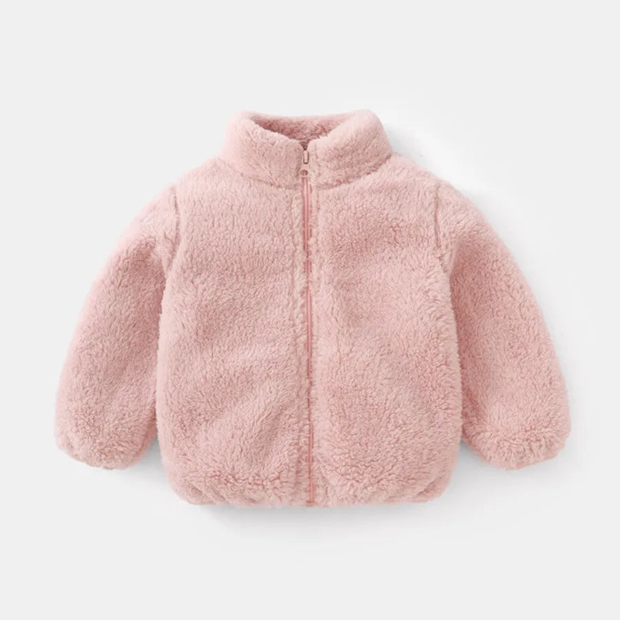 Solid Color Fashion Children Plush Coat Autumn Winter Warm Baby Girl Boy Casual
