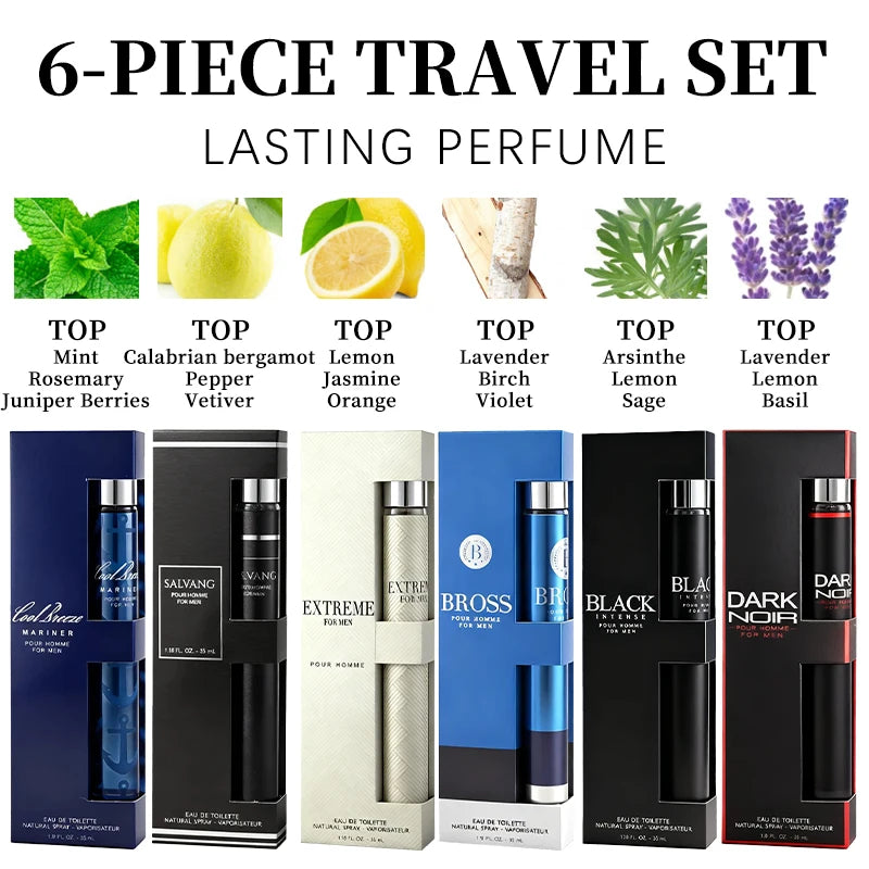 6-Piece Travel Set, Men's and Women's Eau De Toilette Spray, Long-Lasting Fragrance,