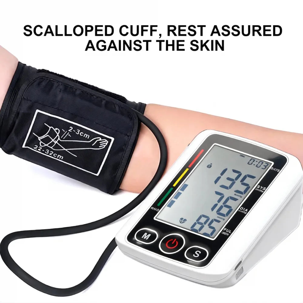 Automatic Digital Arm Blood Pressure Monitor Sphygmomanometer Tonometer Tensiometer Heart Rate Pulse Meter BP Monitor Healthy