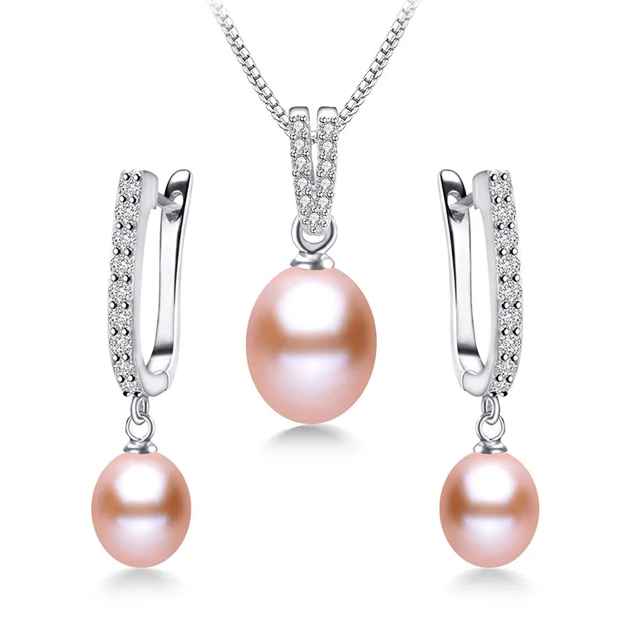 YWYC Horseshoe 8-9mm Rice Freshwater Pearl Earrings&Necklaces