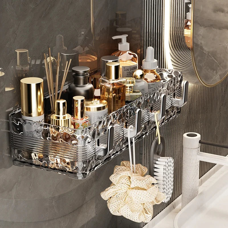 Wall Mounted Bathroom Storage Rack With 4 Hooks Corner