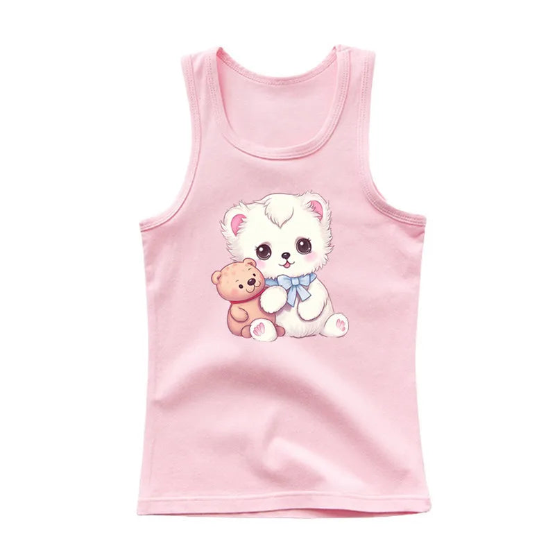 Girls Kawaii Ocean Princess Tanks Kids Sleeveless O-Neck Summer T-Shirt New Catoon Vest Top for Toddler Kids