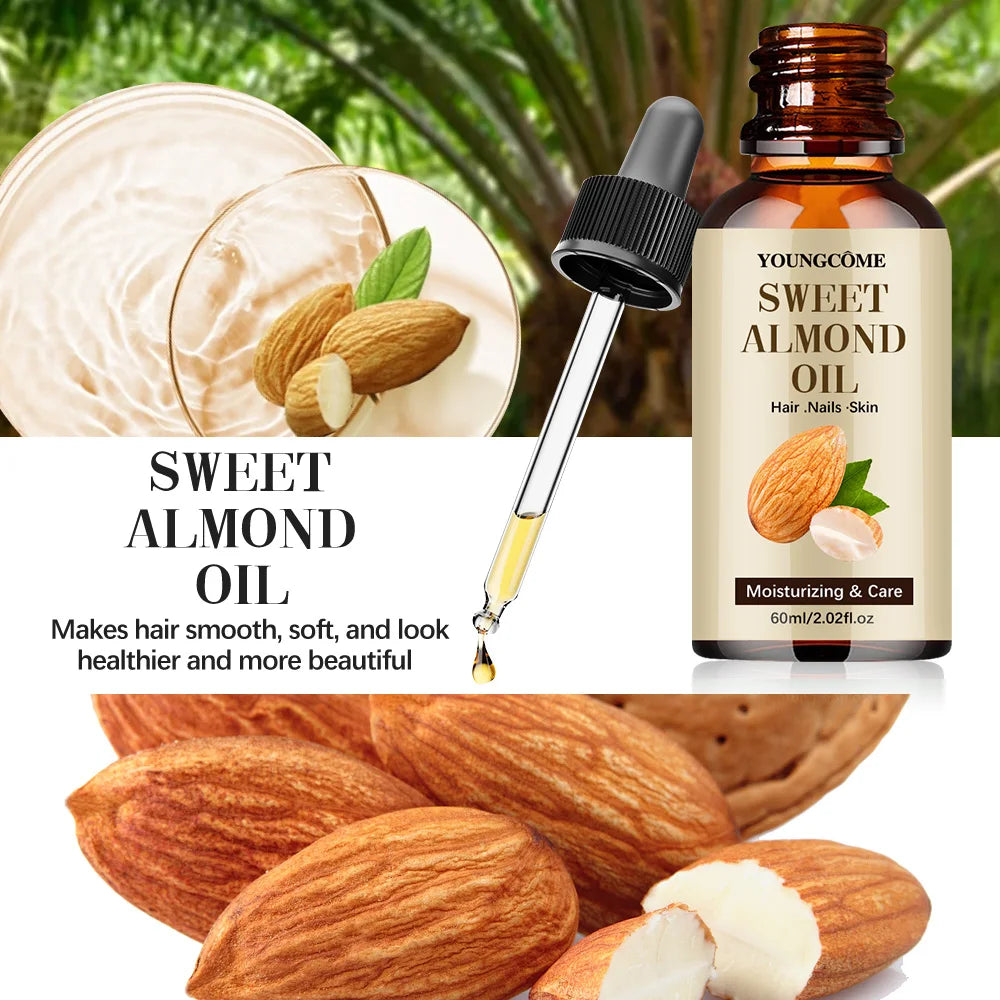 Sweet Almond Oil, Cold Pressed Pure Nourishing Moisturizing for Hair Skin