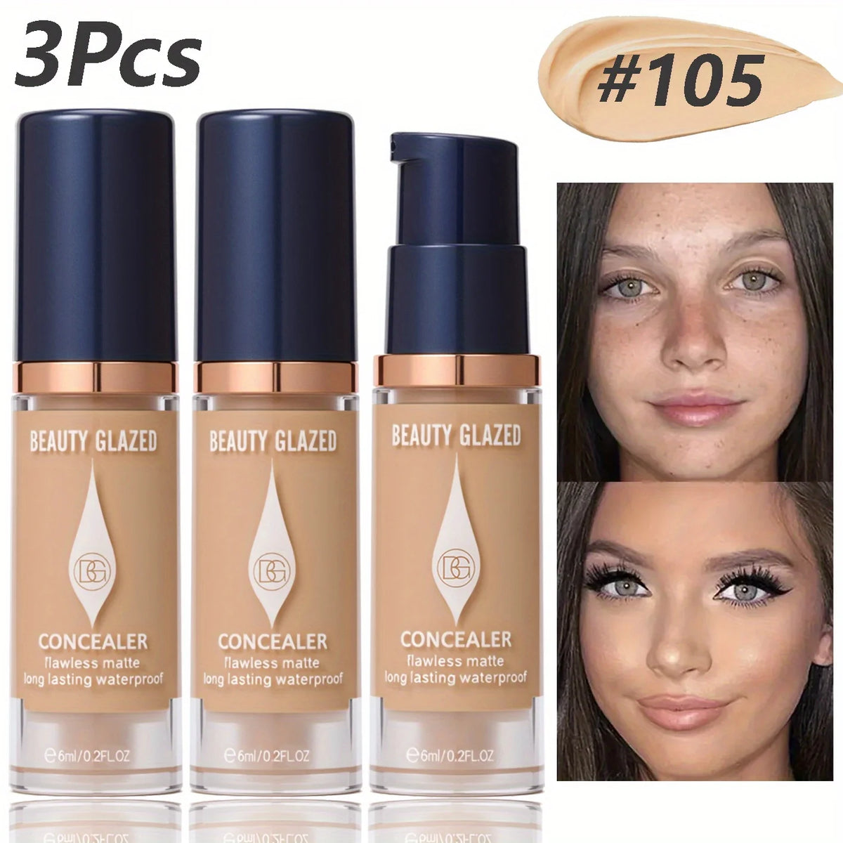 3Pcs/Set Full Coverage Concealer Foundation Long Lasting Waterproof