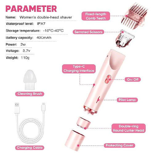 1PCS Women's Bikini Trimmer, Electric Shaver, Dual Head Electric Razor, Two-in-One