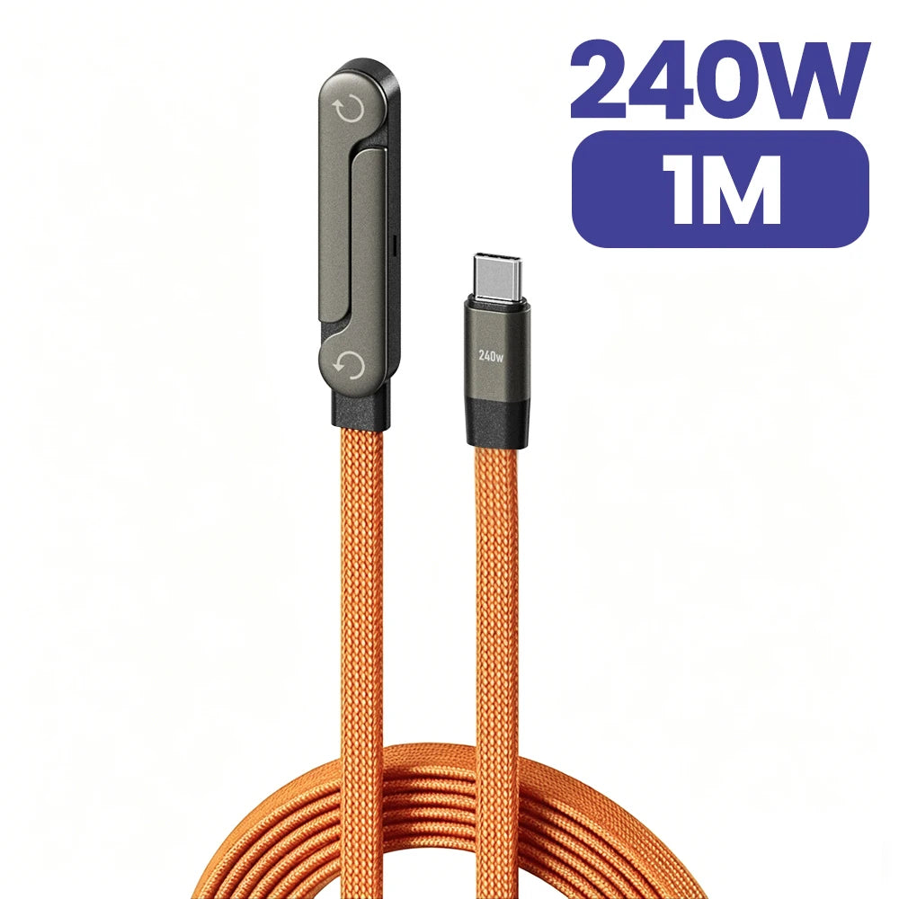240W 2-in-1 Type C to USB C Fast Charging Data Cable Foldable Phone Holder Type C Fast Charging
