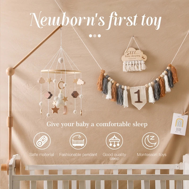 Let's Make Baby Rattle Toy 0-12 Months Wooden Mobile Newborn Music Box Bed Bell Hanging