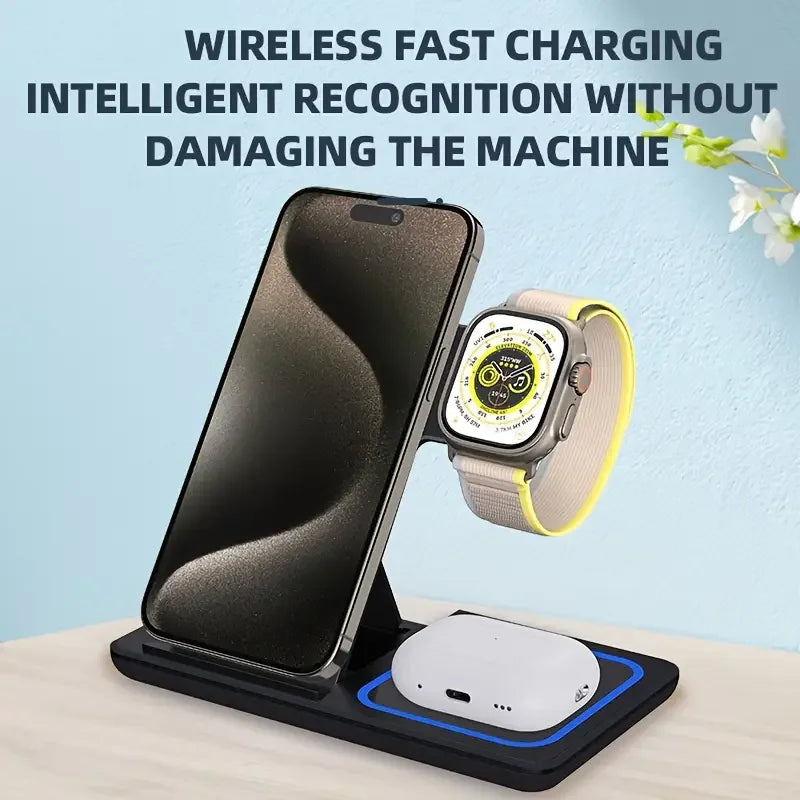 3 in 1 30W Foldable Wireless Charging Station for iPhone 17 16 15 14 13 Pro Max iWatch Ultra Airpods Pro Fast Charger Stand Dock