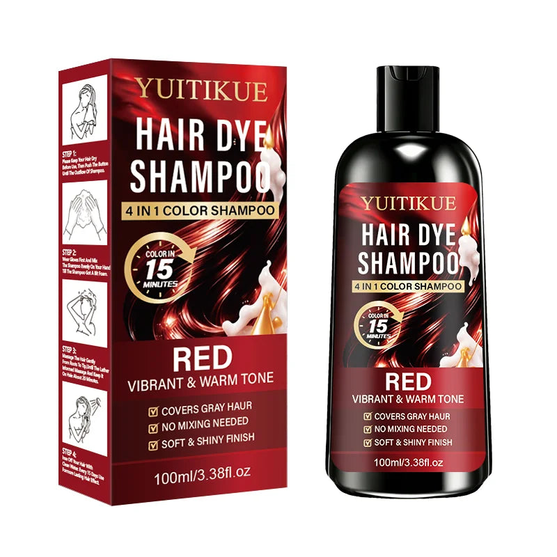 100ml Red 4IN1 Hair Color Shampoo 15 Mins Fast Dye Cover Grey Hair
