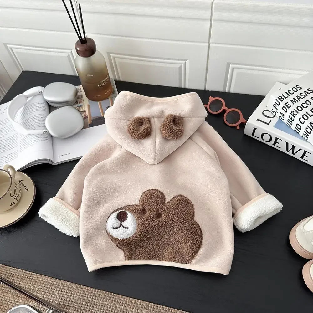2026 Kids Winter Coat Thickened Fleece Jacket Cartoon Animal Hooded