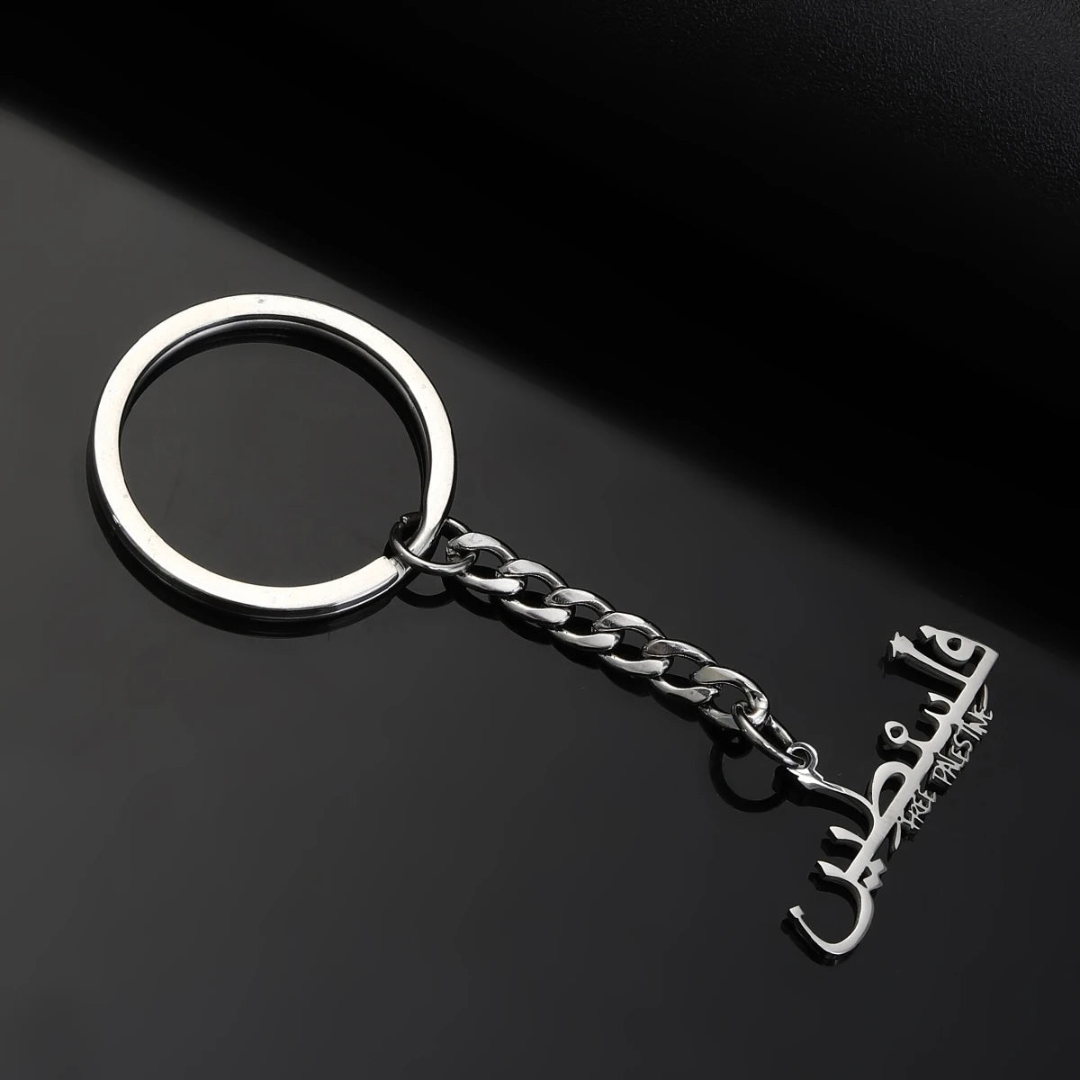 Stainless Steel Palestine in Arabic Map With Flag Keychain Jewelry