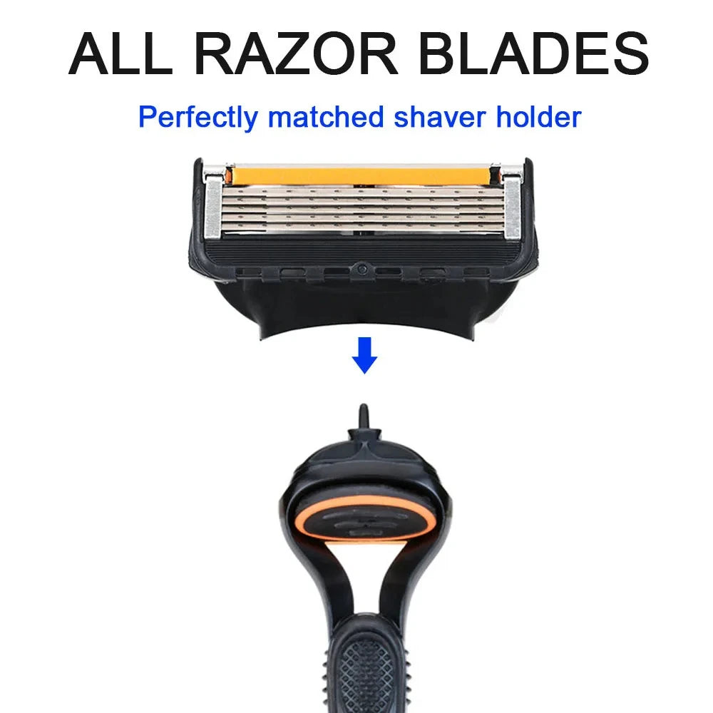 Retro Stainless Steel Manual Shaver with 5-Layer Razor Blade Reusable Wet Shaving Scratch Resistant Hair Removal Tool