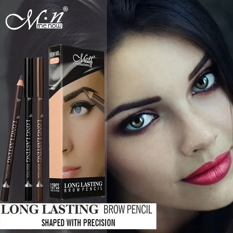 6pcs MENOW 3 colors Long Lasting Waterproof  Eyebrow Pencils Double Use Wooden Pole Eyeliner Permanent Makeup Tattoo Accessories