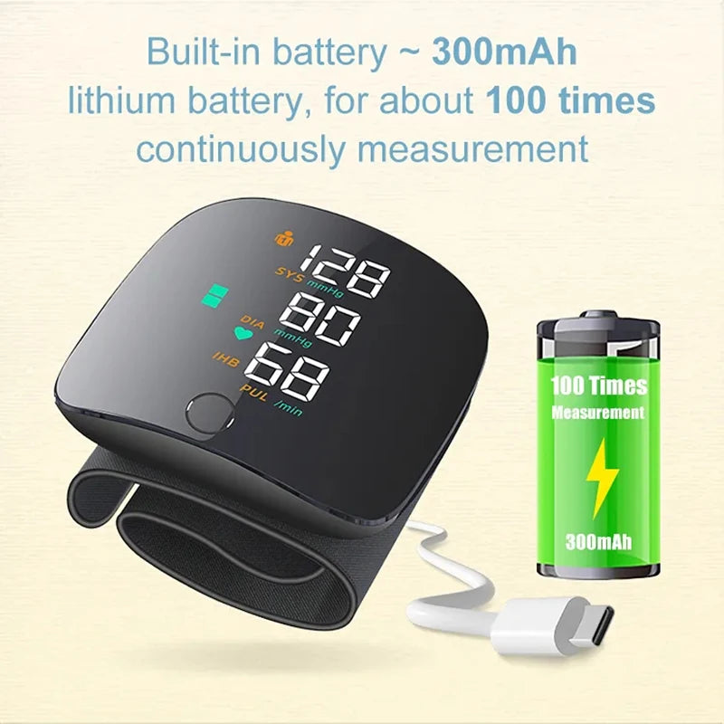 Rechargeable Wrist Blood Pressure Monitor New Touch Screen LED
