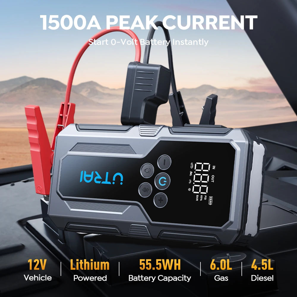 UTRAI 1500A Car Jump Starter Power Bank Portable 150PSI Air Pump Car Battery Emergency Boosters