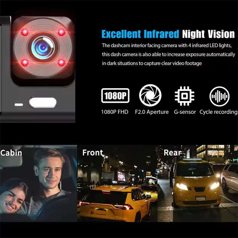 Car recorder front and built-in, front 1080P and built-in 720P recording car DVR camera, 140 ° wide-angle, night vision